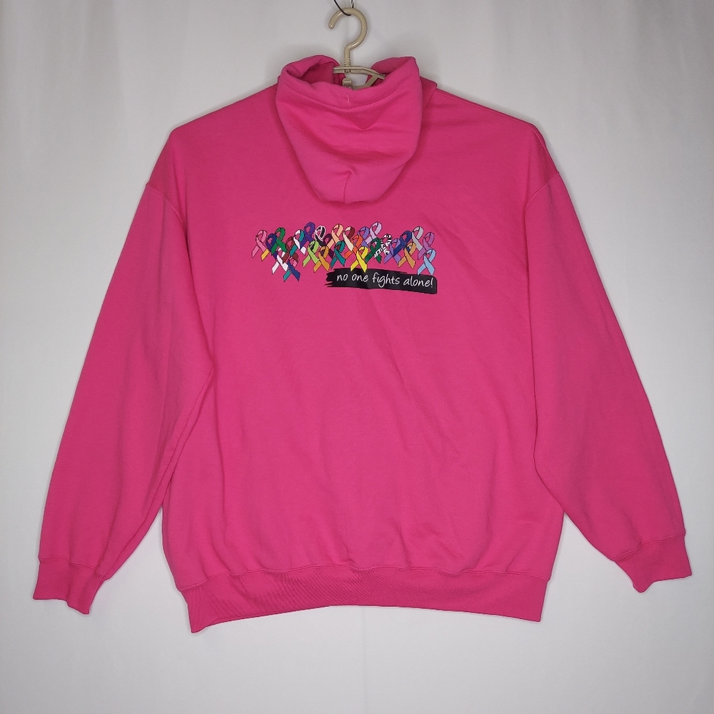 Cancer‎ Awarenes No One Fights Alone Hoodie Sweatshirt Women 2XL Zip Pocket Pink